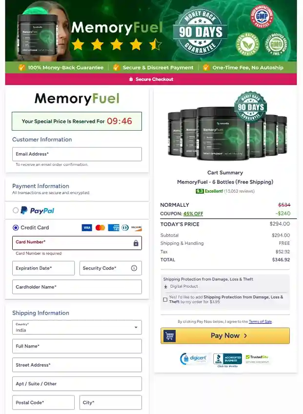 memoryfuel-secure-order-page